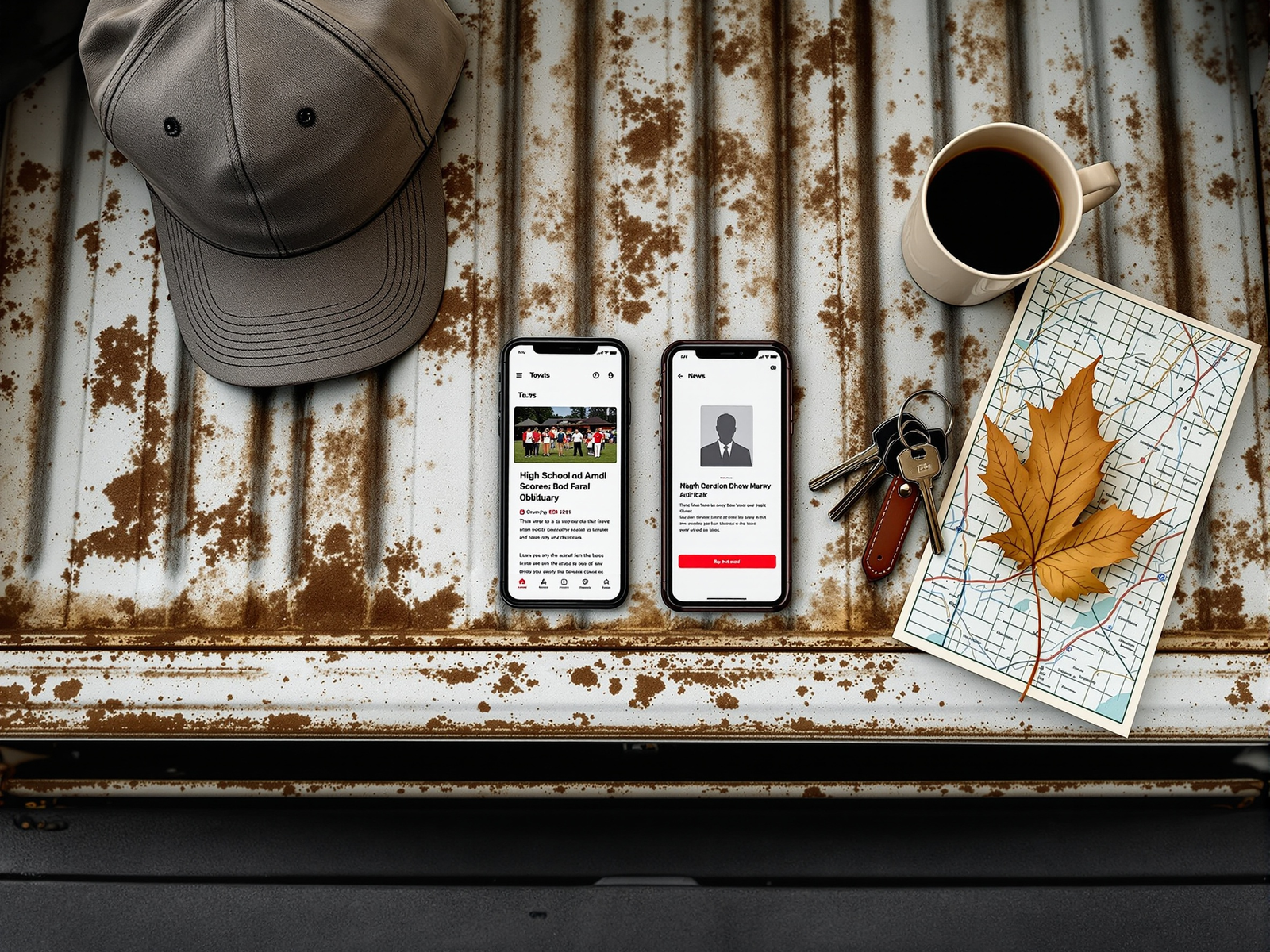 TEMBN Media app on iPhone and Android, on a pickup tailgate